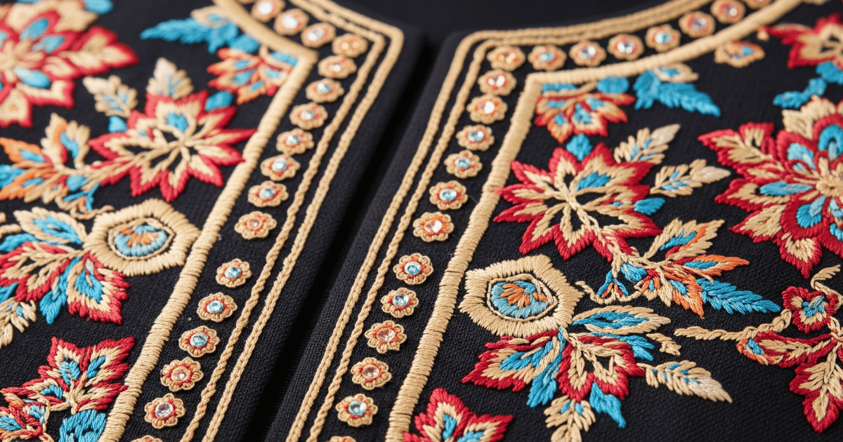 Computer screen with embroidery pathing preview and stitch simulation layers