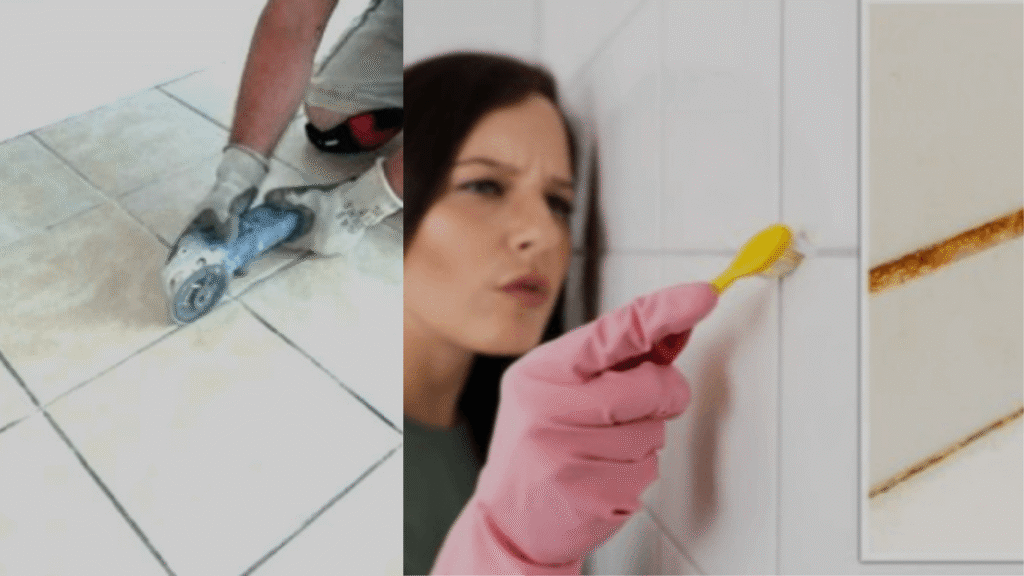 Before and after grout cleaning in Dubai bathroom tiles